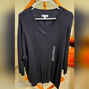 Kim Rogers Plus Size 3X V-Neck True Black Pullover Sweater NWT 100% Cotton
